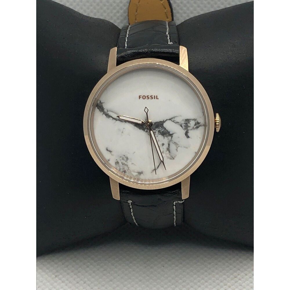 Fossil ES4404 Women's Black Leather Analog White Dial Quartz Wrist Watch KS276